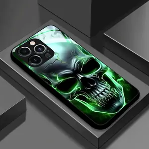 Skull Pattern Protective Durable Glass Case for iPhone 17, 16, 15, 14, 13, 12, 11, X, 7, 8, XS, 7p, 8p, Anti-Dirty, Fashionable, Trendy Mobile Phone Cover Accessories