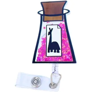 BY-217 Llama Potion Shaker Badge Reel | Funny Cute Nurse Purple Alpaca Llama Extract Retractable Badge Holder Name Card ID Clip for Nurses Practitioner Medical Coworker Gifts Essentials