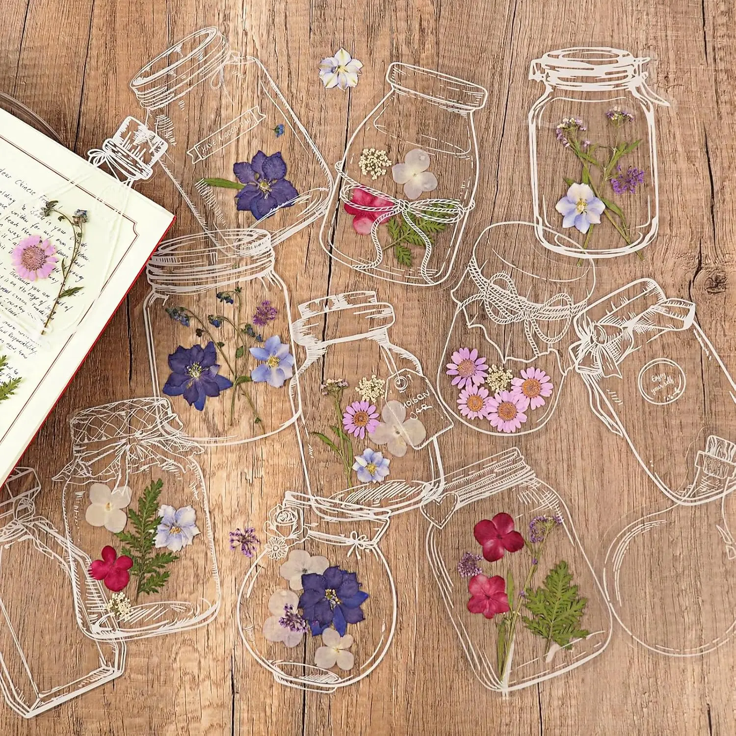 40Pcs DIY Bookmarks Kit, Transparent Dried Flower Bookmark, Filling Bookmarks with Flowers, 20 Styles Handmade DIY Bookmark Comes with 48Pcs Tab to Make Easier (Style 2)