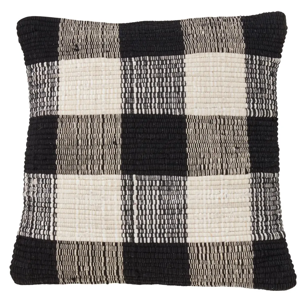 Saro Lifestyle  18 in. Buffalo Plaid Chindi Throw Poly Filled Pillow, Black
