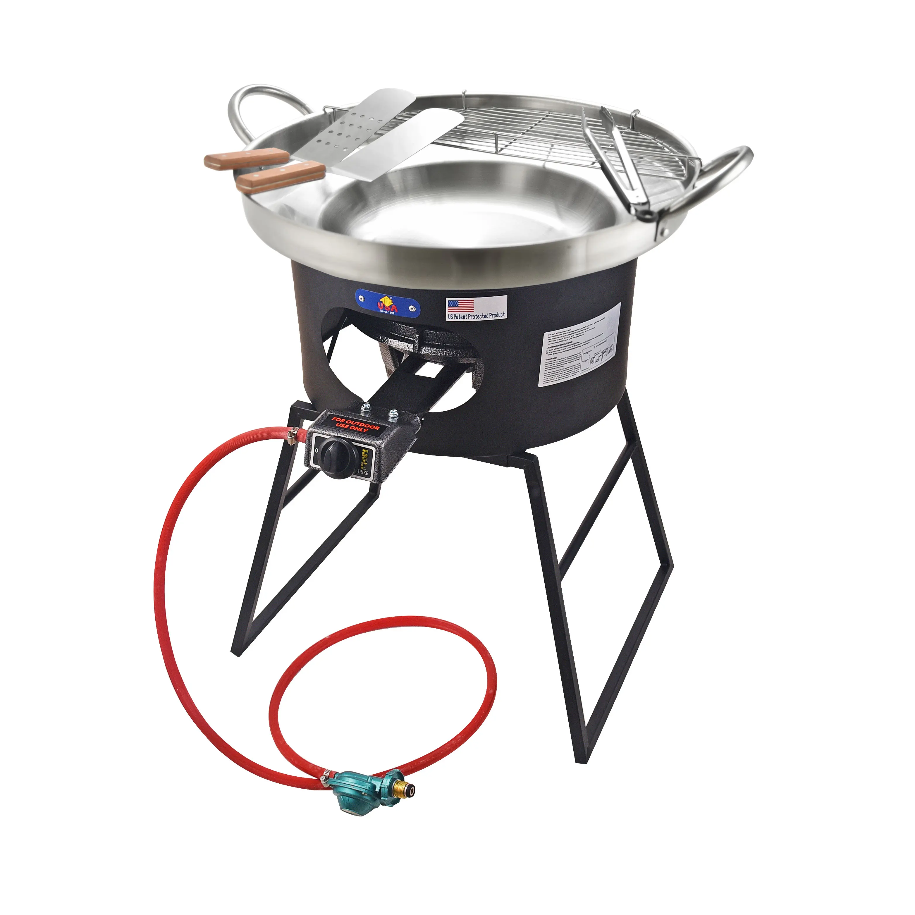 ARC ADVANCED ROYAL CHAMPION 23" Stainless Steel Concave Metal Discada Comal with 26000 BTU Outdoor Gas Stove, High-Temp Burners, Portable Cast Iron Stand with Detachable Legs for Camping Grilling, Family Gatherings, Portable Setup