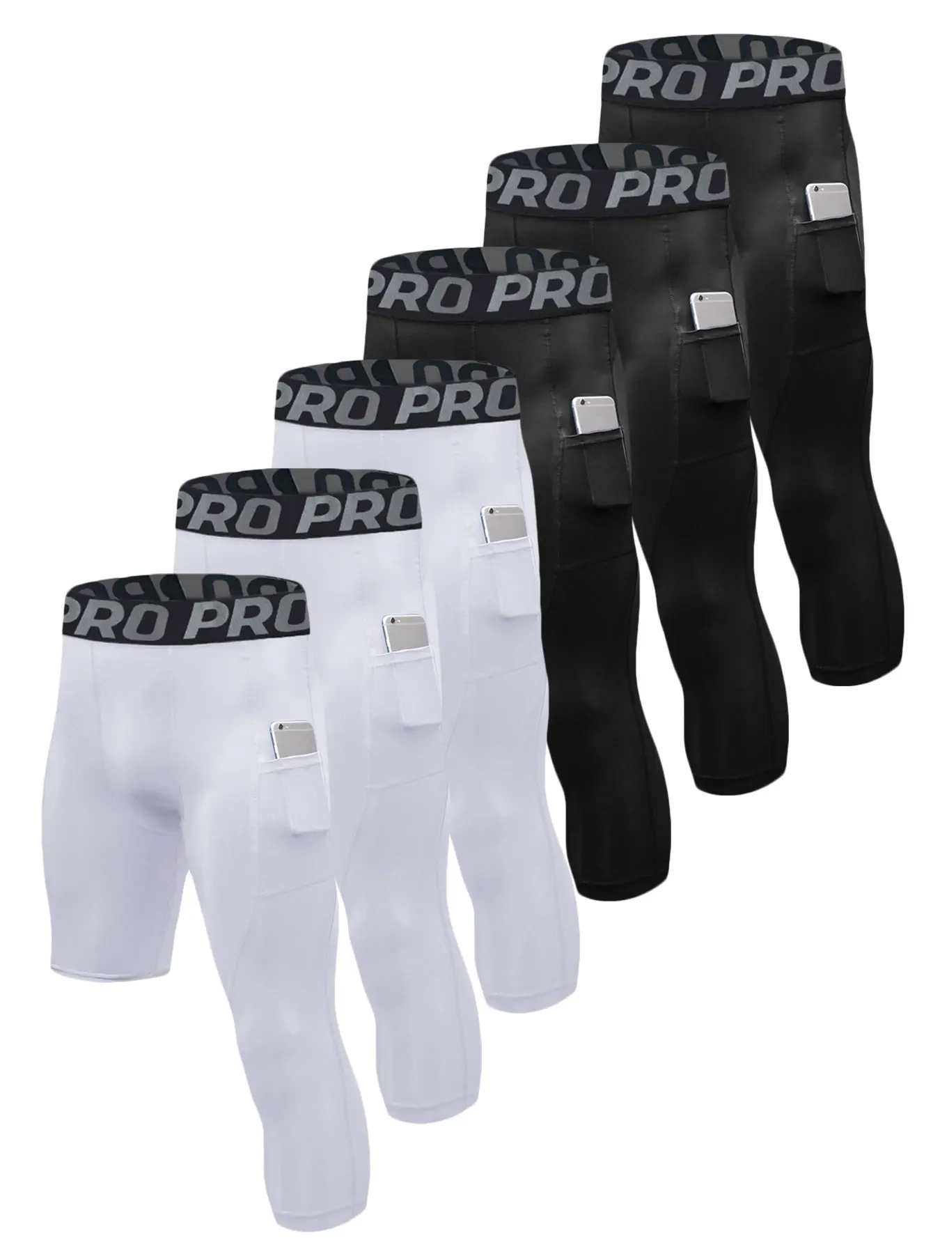 Male Universal Asymmetrical 6-Pack 3/4 Single-Leg Compression Tights, Basketball Leg Sleeve Capri Athletic Base Layer Underwear for Gym, Biking (Yes, Suitable for Core Sports Use)