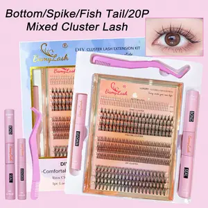 1 Box of Mixed Cluster Lash Extension Kit with Bond Seal Remover Applicator,Bottom Lash Spike Lash Fish tail lash 20P lash,natural Wispy lashes for eceryday,use for DIY Lashes at home for Make Up and Everyday USe,friendly for New Beginner