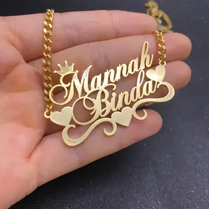 [Custom Name Necklace] Personalized Stainless Steel 1-2 Name Pendant Necklace - Double-layer Name Necklace - 4mm Polished Chain Fashion Trend Custom Jewelry - Unique Gift - Suitable for Daily Wear