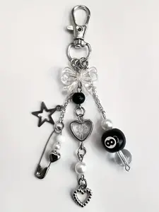 Fashionable Resin Bead Love Bow Keychain for Men and Women, Trendy Punk Imitation Pearl Backpack Pendant Gift, Keychain for Bags