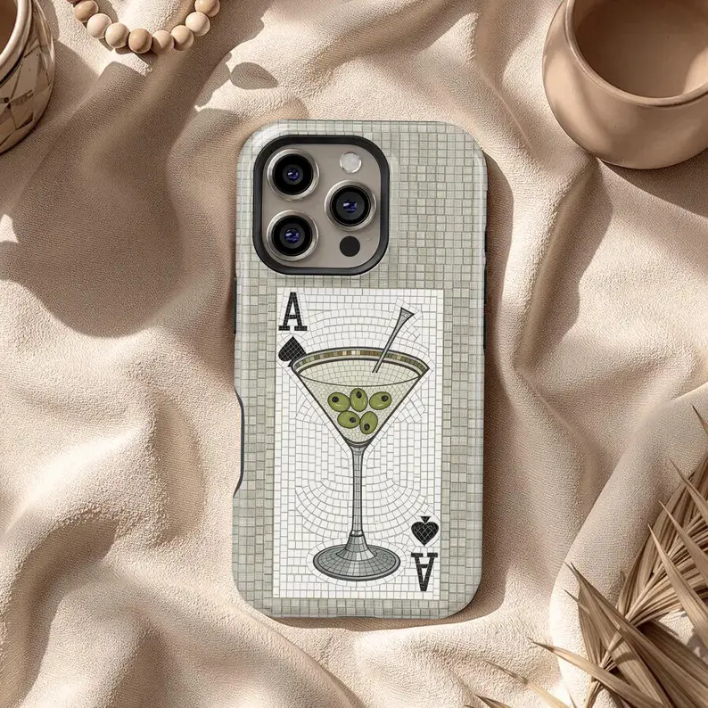 Mosaic Ace of Spades Martini Phone Case: Retro Phone Cover for iPhone 17 16 15 14 13 12 11 + MagSafe,  Samsung S25 S24 S23 S22 Novelty Gift