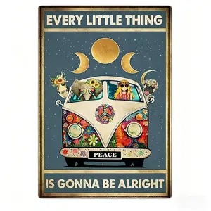 Retro Hippie Decor Wall Art Poster - "Every Little Thing is Gonna Be Alright" Vintage Metal Sign, Perfect for 70s Themed Rooms and Cool Poster Collections, 12 * 8 Inch (955)