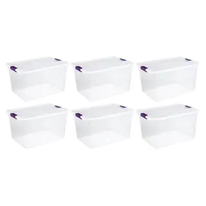 Sterilite 66 Quart Clear Plastic Latching Handle Storage Container Tote, 6 Pack