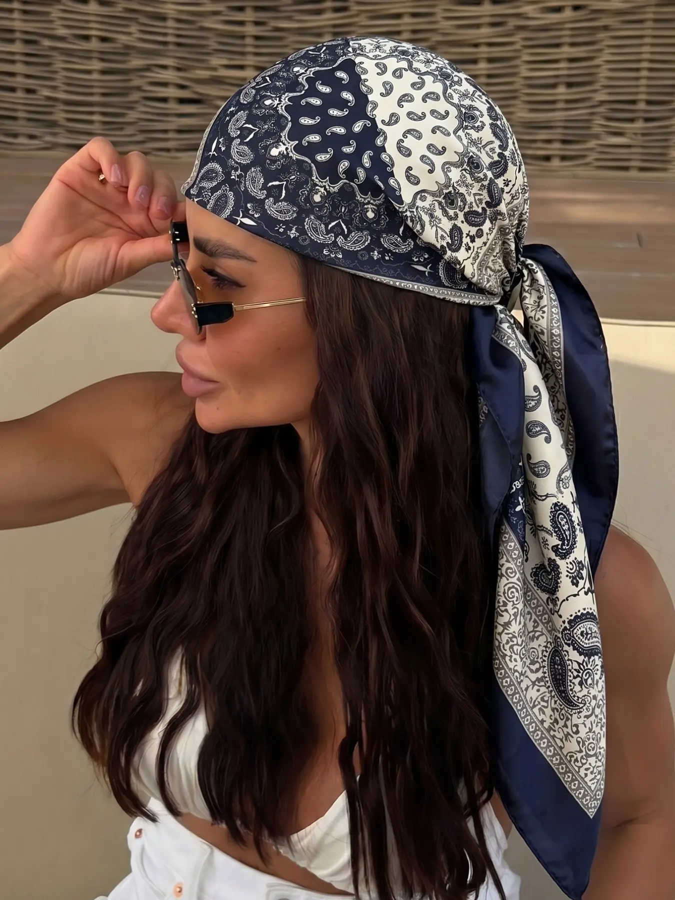 1pc Ethnic Paisley Bandana, Boho Scarf Accessory, Printed Polyester Scarf, Paisley Print Scarf, Versatile Headscarf, Retro Hijab, Daily Wear Fashion Decor, Unique Style