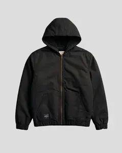 Brooklyn Cloth Sherpa Lined Hooded Canvas Jacket, Oversized Workwear Outerwear, Distressed Canvas, Warm Sherpa Lining, Casual Streetwear Layer, Black, Small to Large