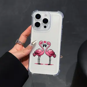 Romantic Heart Flamingo Pattern Transparent Shockproof Phone Case, Suitable for iPhone 17 Air/16 Plus/15 Pro Max/14 Pro/13/12/11/XS Max/X Phone Case, Ideal Gift for Family, Friends, Lovers, Boyfriend, Girlfriend, Best Choice for Holiday Gifts SJFSTMTKK52