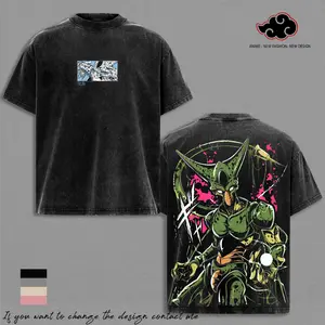 Cell -  DBZ Anime T-Shirt Vintage Acid Wash Oversized Anime Graphic Tee Streetwear Gym Pump Gift