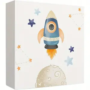 Space Nursery Decor Wooden Box Sign, Space Decorations, Novelty Decor, Spaces Planet Rocket Wood Signs for Nursery Boys Room Home Table Shelf Desk Spaces Room Decor, 5x5 Inch
