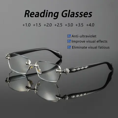 Men's New Rimless Reading Glasses, Rimless Eyeglasses, Premium Fashion Metal Frame, Decorative Presbyopic Eyewear, Perfect for Business Use, High Quality Eyewear