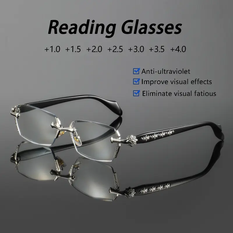 2 Pairs Metal Progressive Multifocus Reading Glasses – Bifocal Presbyopic Readers For Men (Gray & Black)