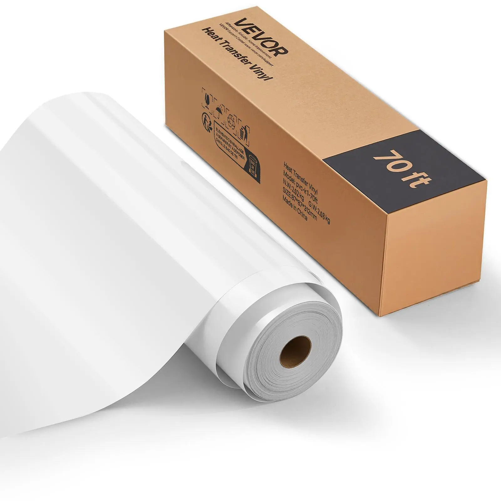 【Summerfinds】VEVOR Heat Transfer Vinyl, 12 in x 70 ft, Glossy White HTV Iron on Vinyl Roll, Easy to Cut and Weed, Strong Adhesion, Compatible with Cutting Machines, for Various Materials, T-shirts, Pillows, Hats