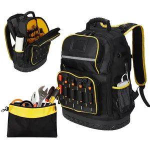 18-Inch Oxford Fabric Tool Backpack for Men, Durable Water-Resistant Work Gear with Hard Bottom, Multiple Pockets, Laptop Sleeve & Tool Pouch