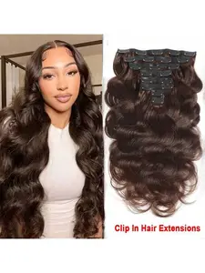 #2 Brown Color Body Wave Clip In Hair Extensions Virgin Human Hair Clip In 8 Pcs Full Head Sets Colored Body Wave Clip Ins Bundles Glueless Clip In