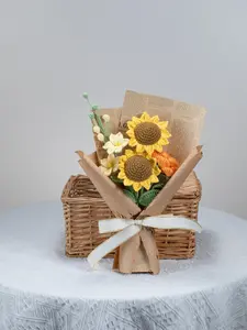 Handmade crochet Sunflower bouquet, Rose, Crocosmia lucifer, Artificial flower, Decorative flower, Home decor, Office decor, Birthday gift, mother's day gift