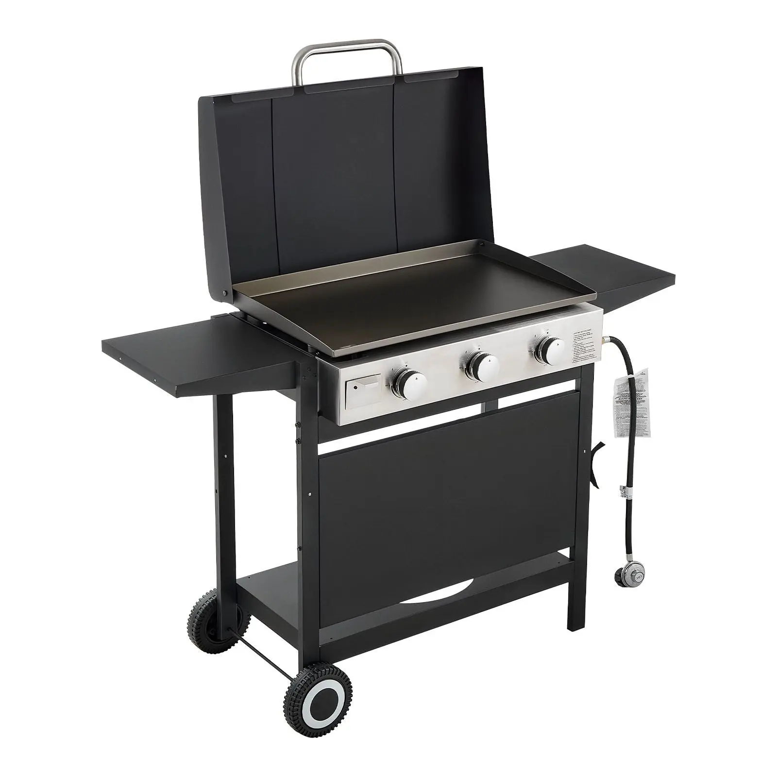 Gas Griddle, 3-Burner Flat Top Grill, Propane Griddle with Wheels, Lid, 3 x 11000 BTU Outdoor Flat Top Grills for Pan-Frying, Grilling & BBQ