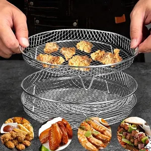 3-Piece Stainless Steel Air Fryer Rack Set, Detachable Layers for Storage, BBQ Grill & Dehydrator Shelf, Kitchen Accessories, Stackable Cooling Rack