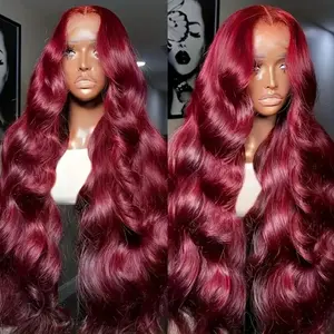 99J Burgundy Lace Front Wigs Human Hair Red Burgundy Wig Human Hair 180% Density 13x4 HD Transparent Body Wave Lace Front Wigs Human Hair Pre Plucked Colored Glueless Lace Frontal Wigs with Baby Hair for Women