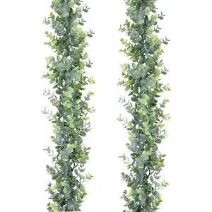 Faux Eucalyptus Garland Plant, 2 Pack Artificial Vines Hanging Eucalyptus Leaves Greenery Garland for Wedding Backdrop Arch Wall Decor, 6 Feet/pcs UV Protected Indoor Outdoor