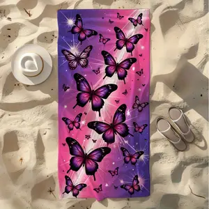 One-piece summer colorful butterfly beach towel - light beige, quick-drying large-sized polyester fiber, sun protection, lightweight and comfortable, suitable for surfing, swimming and yoga
