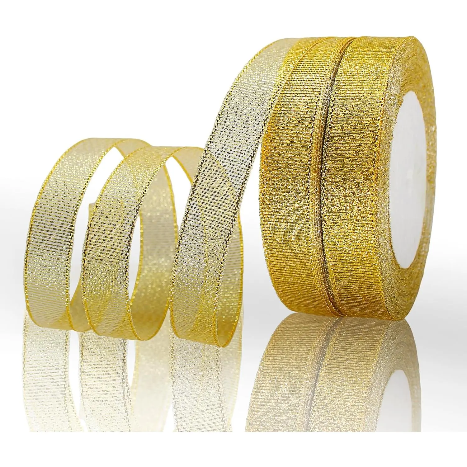 5/8 Inch Golden Glitter Ribbon, 50 Yards Sparkly Metallic Fabric Ribbon Roll for  Wrapping, Floral Bouquet, Wedding Birthday Christmas Party Decoration and Crafts