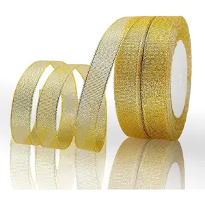 5/8 Inch Golden Glitter Ribbon, 50 Yards Sparkly Metallic Fabric Ribbon Roll for  Wrapping, Floral Bouquet, Wedding Birthday Christmas Party Decoration and Crafts