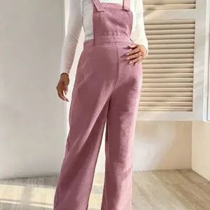 Pregnant Women's Pink Corduroy Texture Casual Jumpsuit Autumn Maternity Overalls Fall Clothes For Women Comfortable & Stylish Maternity Jumpsuits