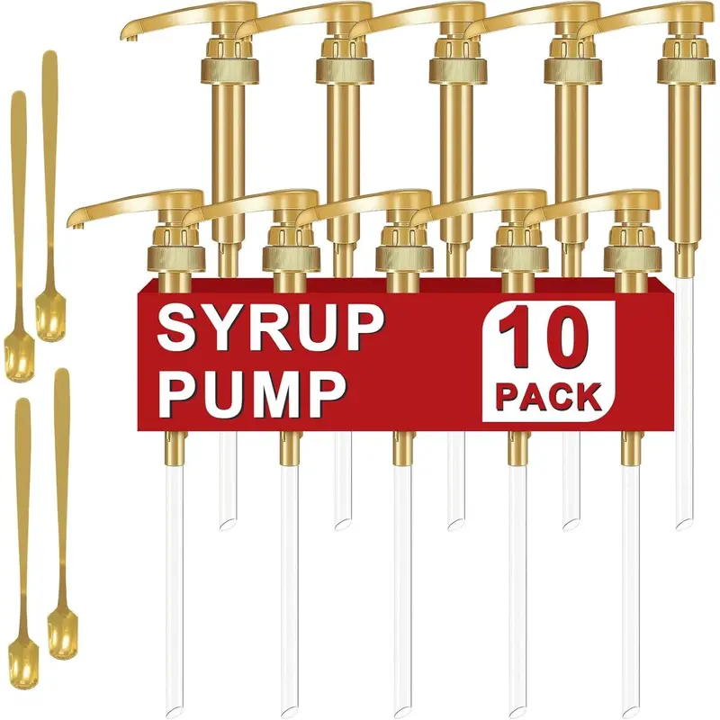 10 Packs Coffee Syrup Pump Dispenser Fits 25.4 Oz 750ml Syrup Bottles No Dripping for  Coffee Bar Mixes with Free 4 Golden Spoons