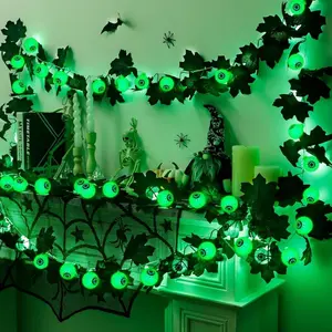 BougeRV Halloween Decoration LED Maple Leaf Eyeball Light String - Green Lights for Indoor & Outdoor Scene Atmosphere Decoration Props Ornaments