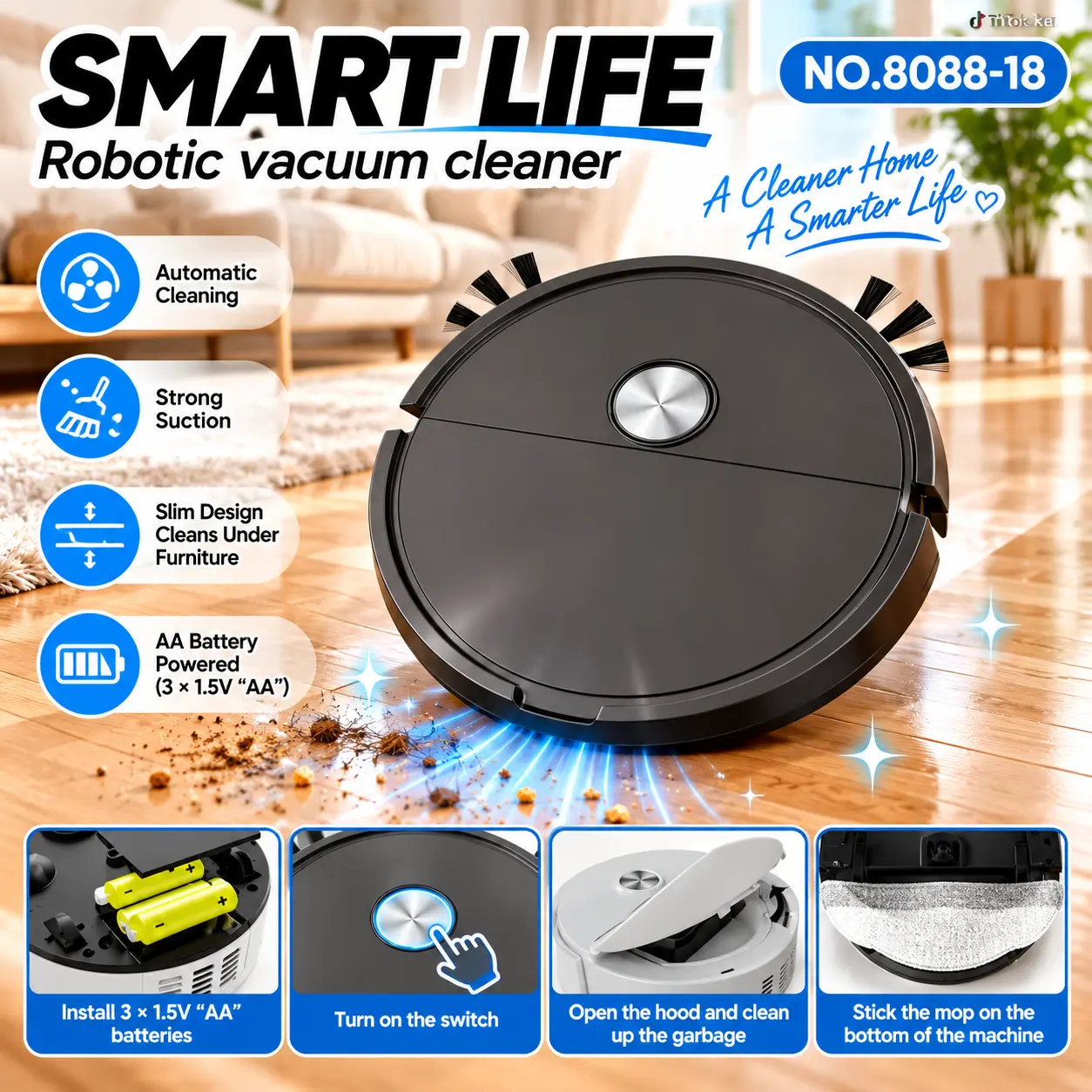 Smart Life Robotic Vacuum Cleaner, Automatic Floor Cleaner for Household Items