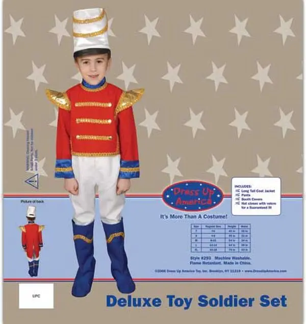 DRESS UP AMERICA Menswear Toy Soldier Costume Outfits for Men, Machine Washable Polyester with Cosplay Accessories and Reusable Bag, Boot Covers, All Occasions