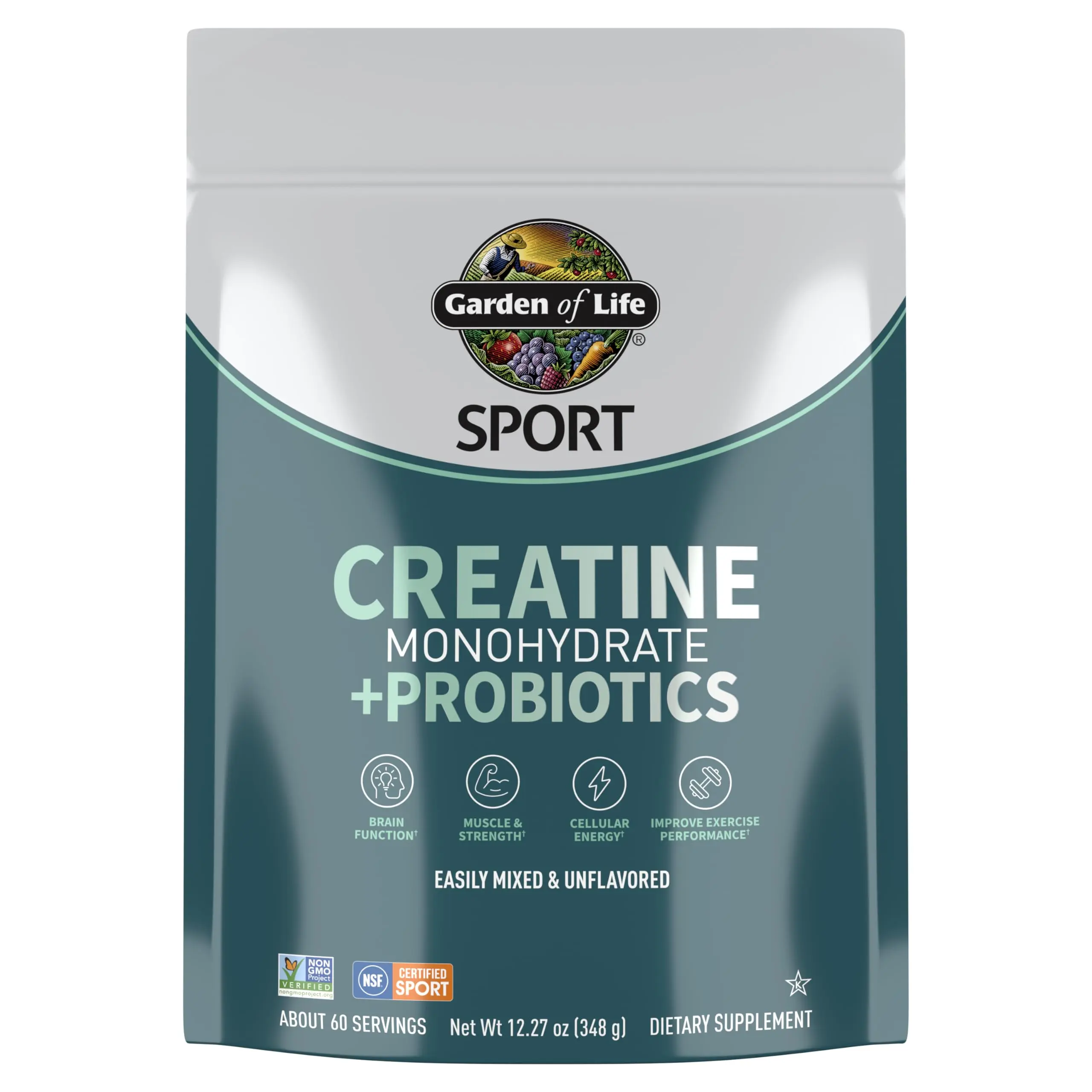 Garden of Life Creatine Monohydrate Powder with Probiotics for Women & Men – 5g Micronized Creatine Pre Workout for Muscle Support, Strength, Performance & Recovery, Easy to Mix Unflavored Amino Energy Supplement, 60 Servings