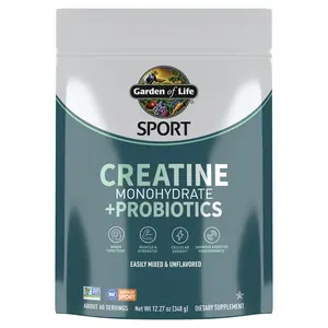 Garden of Life Creatine Monohydrate Powder with Probiotics for Women & Men – 5g Micronized Creatine Pre Workout for Muscle Support, Strength, Performance & Recovery, Easy to Mix Unflavored Amino Energy Supplement, 60 Servings