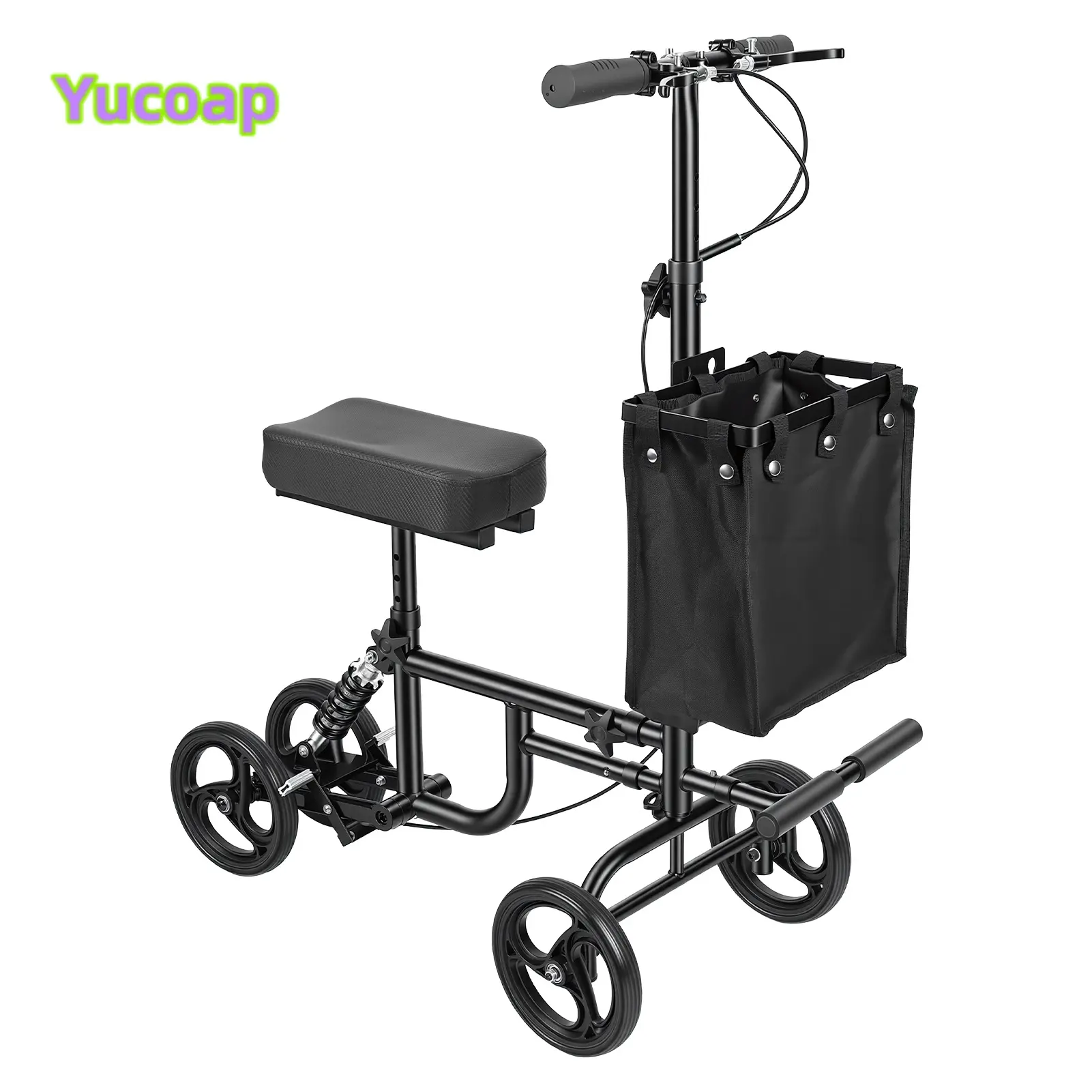 YUCOAP Foldable Knee Scooter, Adjustable Steerable Knee Walker with Detachable Storage Basket, Crutch Alternative for Foot and Ankle Recovery