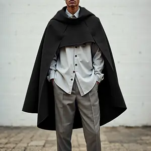 INCERUN Men's Oversized Black Gothic Witch Robe - Menswear Fashion Clothes Cape, Medieval Hooded Drape Cloak, Autumn Winter Halloween Cosplay Costume