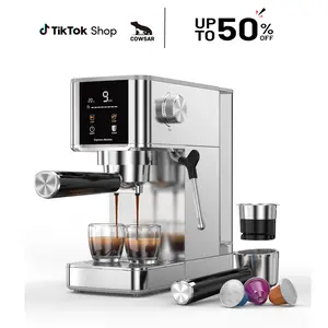 【SummerVibes】COWSAR 20 Bar High Pressure Stainless Steel Drip Coffee Maker with Touch Control Panel 1.2L Removable Transparent Water Tank for Residential Use
