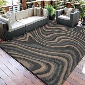 Modern Abstract Outdoor Rug Waterproof Foldable Plastic Straw Rug Double-sided for Guest Rooms Garden Decoration Foldable and Portable for Picnics RVs Balconies Decks Beaches Patios