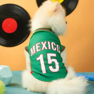 Mexico National Team Style Pet Jersey, Size 15, Striped Design, English Numbers, Contrast Neckline, Ribbed Sleeves, Fits All Dog Breeds, Clothing