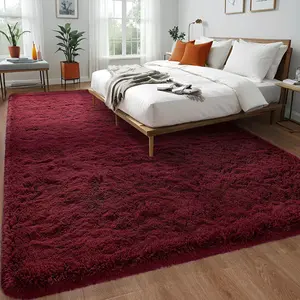 AAFKK Rugs For Living Room Bedroom, Area Rugs Fluffy Rug Carpet, Soft Shaggy Modern Floor Rug For Kids Boys Girls Room, Plush Fuzzy Dorm Rug For Home Decor Aesthetic, Burgundy Red