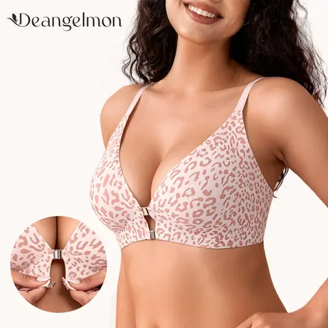 Deangelmon Women's Front Closure Elasticity Bralette, Easy On & Off, Light Support, Deep V-Neck Racerback, Stretchy Comfy, Seamless T-Shirt Bra, Adjustable, Underwire-Free, Unlined, Elasticity Bralettes