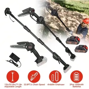2 in 1 Cordless Pole Saw & Mini Chainsaw with 2 Batteries, Power Electric Polesaw for Tree Trimming, Chain Saw with Extension Pole