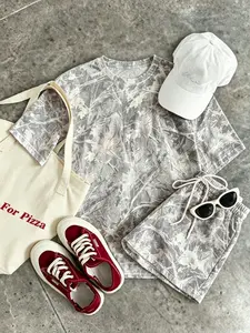 2 pieces, women's Y2K American retro withered tree branch and leaf full print summer new casual set, loose short sleeved and shorts two-piece set, daily home commuting, dating, travel dressing