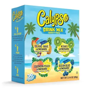 Calypso Singles To Go! Drink Mix Variety Pack – Lemonade On-the-Go Powdered Drink Mix Packets – Low Calorie Water Enhancer – Island Wave, Kiwi, Southern Peach, Ocean Blue Lemonade, 30 Count