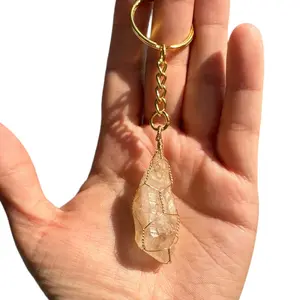 Silver | Gold Wire Wrapped Golden Healer Crystal Keychain
