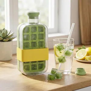 Three-In-One Ice Cube Tray Bottle, Press-Down Ice Maker with Lid, Portable Leak-Proof Ice Mold Cup, Ideal for Iced Coffee, Juice, Fruit Drinks, Summer Beverages