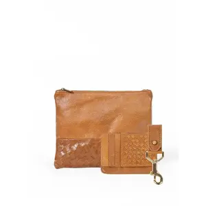 Large Pouch, Key Chain & Slim ID Bundle - Cognac